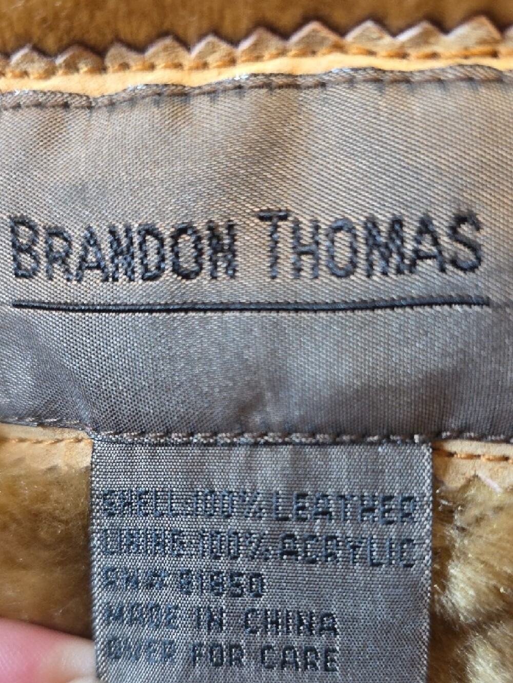 Vintage Brandon Thomas Long Camel Shearling Leather Coat with Faux-Fur Trim - Picture 3 of 6